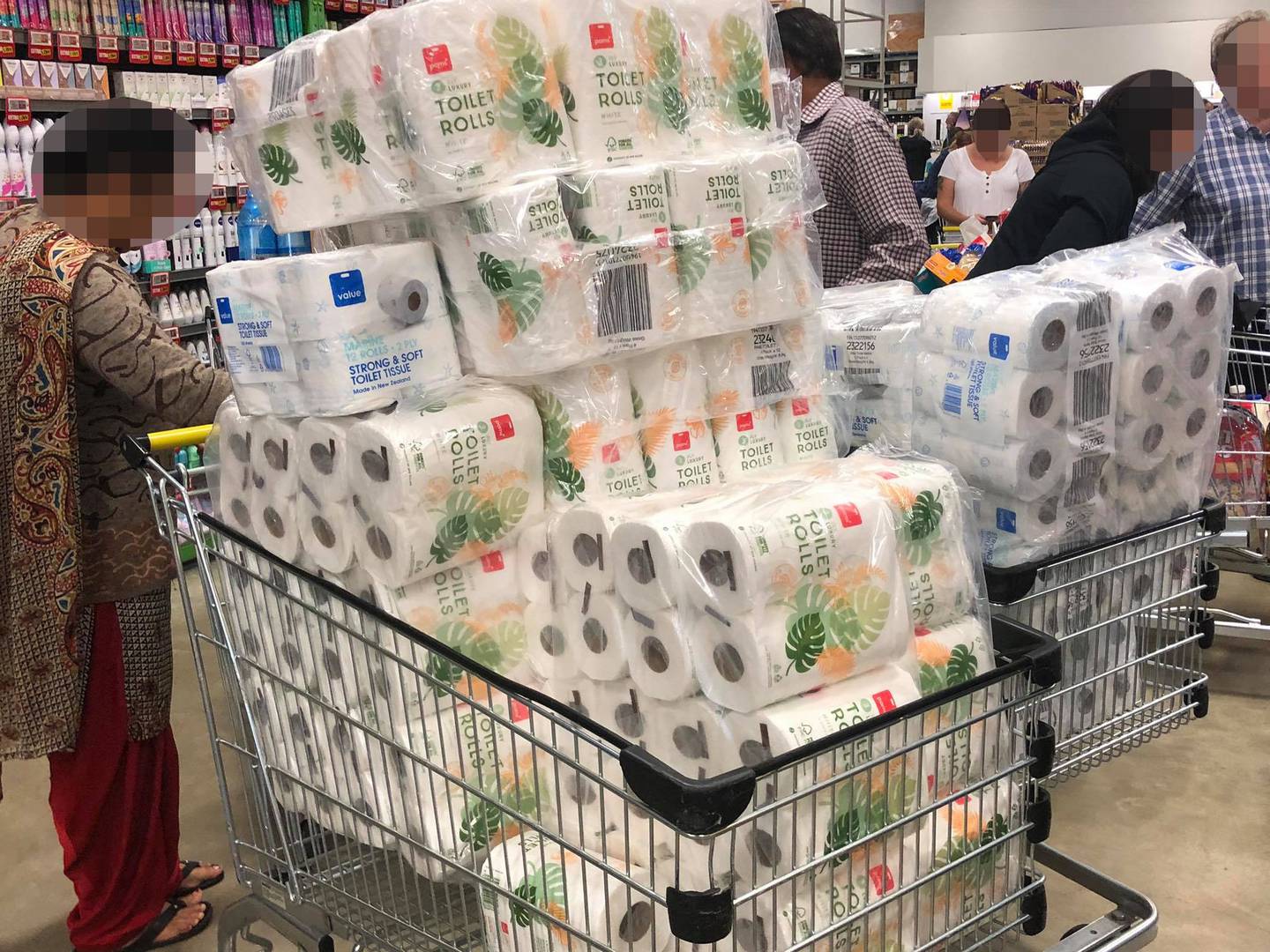 Shoppers in Pukekohe this morning had their trolleys stacked high with toilet paper. Photo: Shaun...