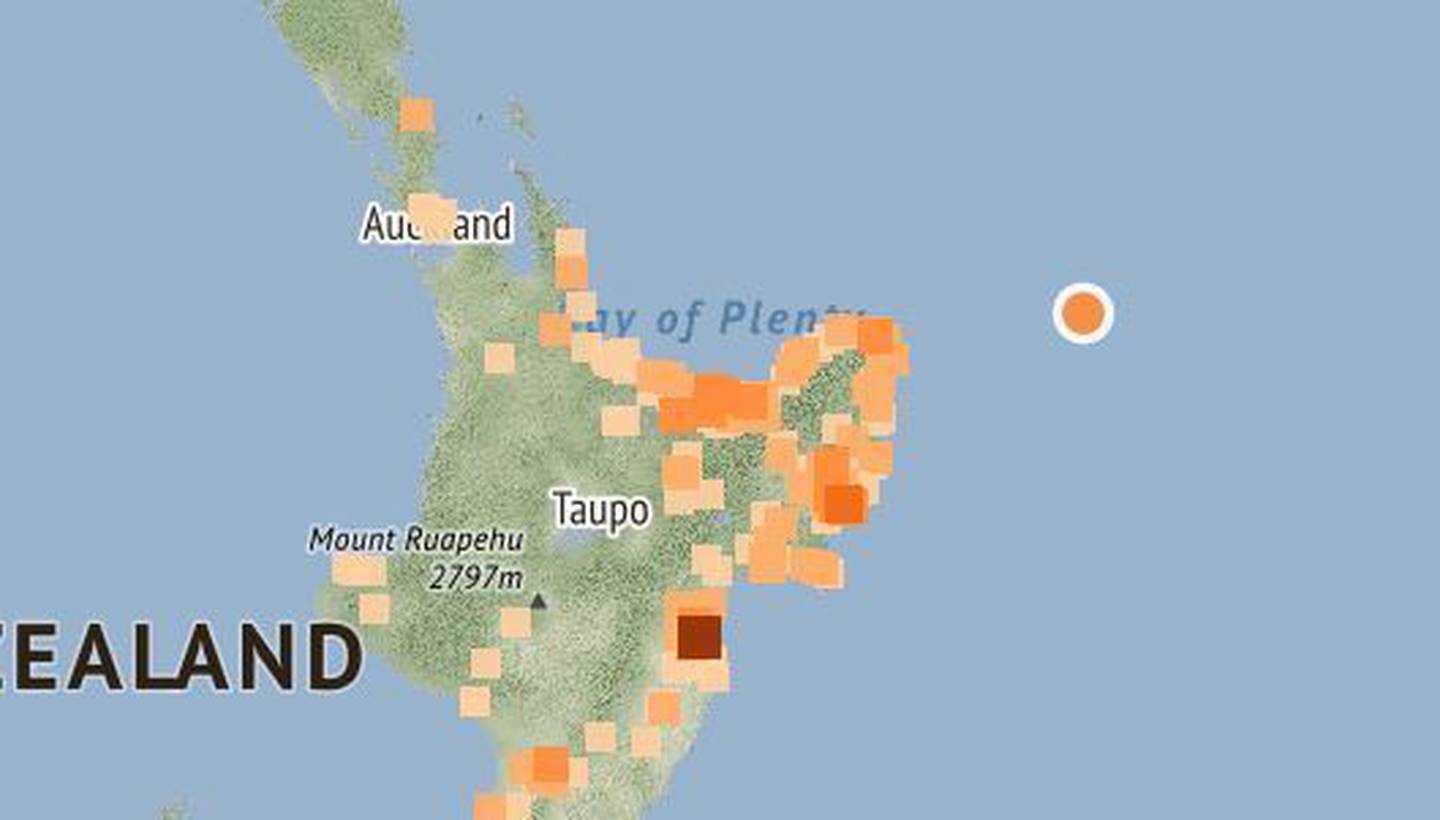 Today's 6.1 earthquake struck at 1.16pm 140km east of Te Araroa at a depth of 33km. Photo / GeoNet