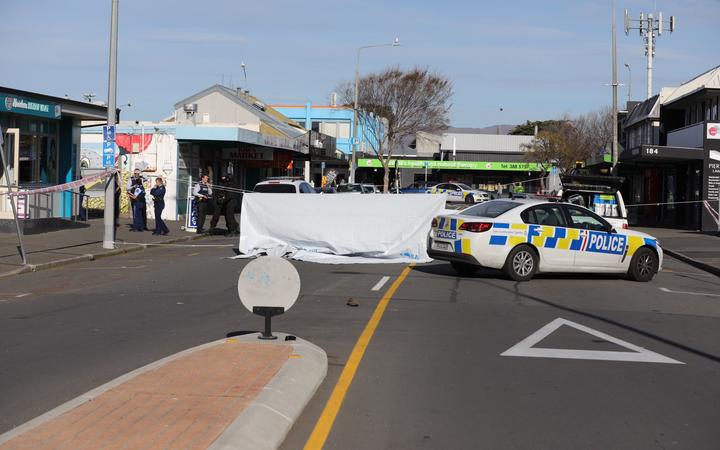 Police at the scene this afternoon. Photo: RNZ 