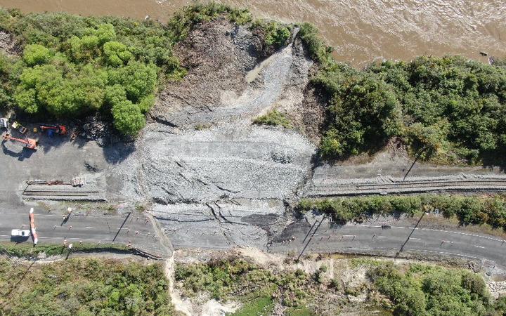An aerial view of the landslide at Omoto on State Highway 7. Photo: NZTA