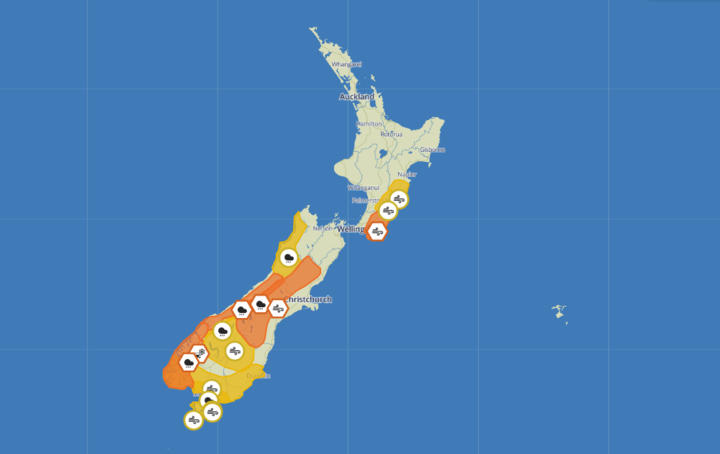 Severe weather warnings are in place around the country. Photo: MetService