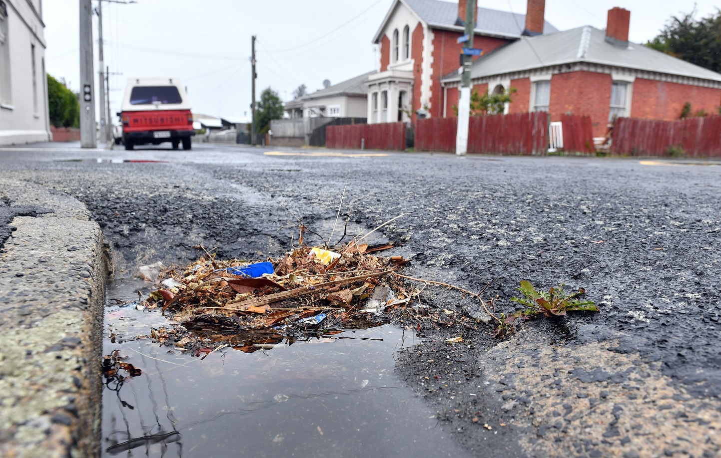 A drain in need of clearance on a rainy day on the corner of Thorn  and Fitzroy Sts in South...