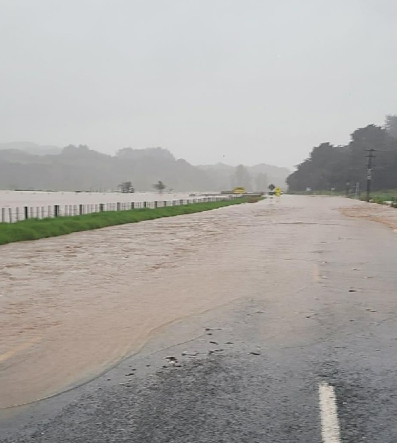 Flooding on State Highway 1 near Mangamuka. Photo: NZTA