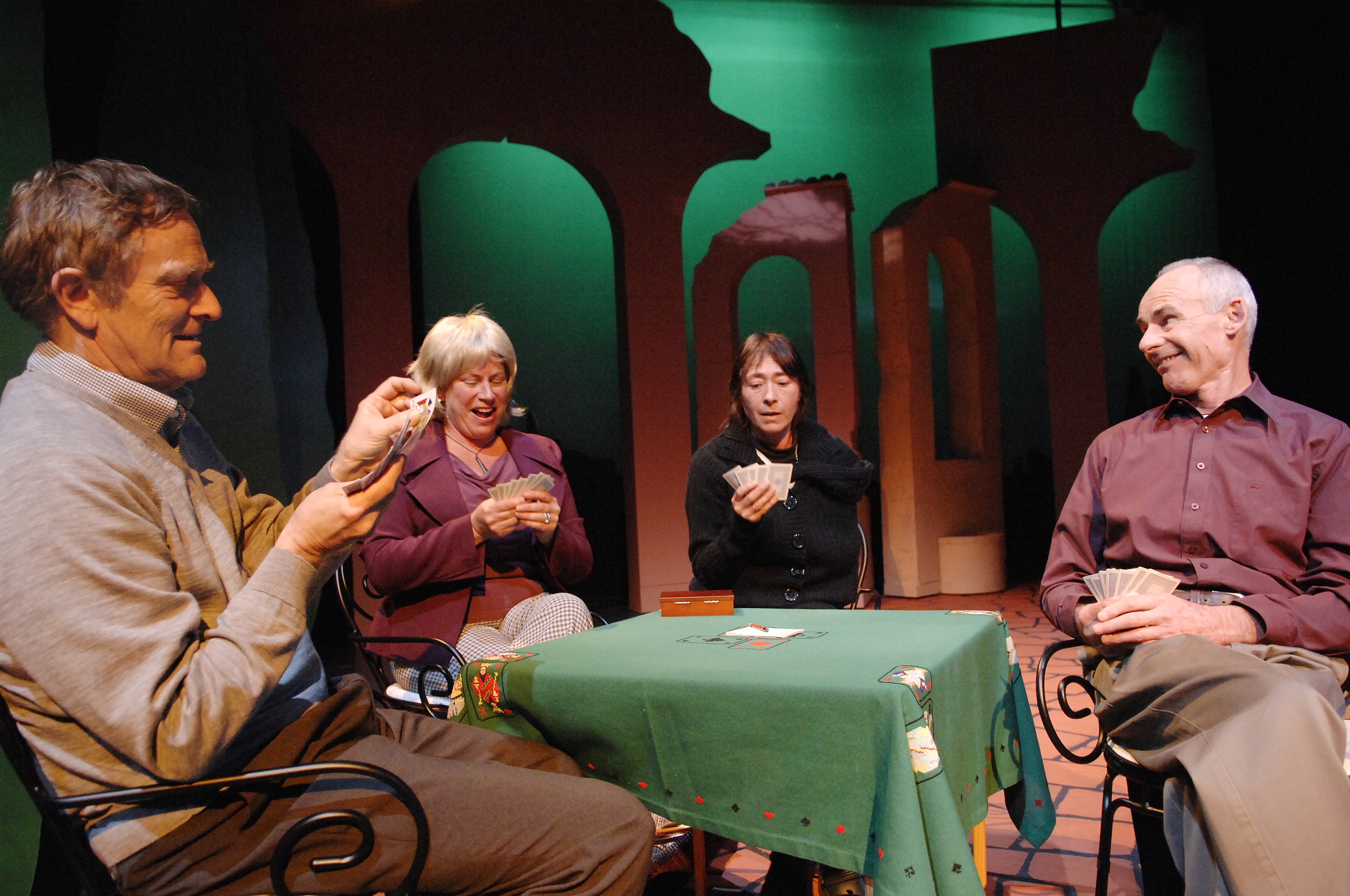 Actors (from left) Stuart Devenie, Julie Edwards, Vivienne Aitken and Simon O’Connor at a rehersal for Four Flat Whites in Italy in 2009. Photo: Linda Robertson