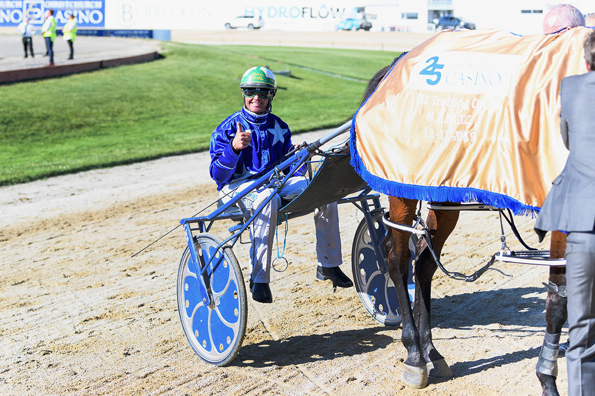 Big race winner Blair Orange after taking out the New Zealand Trotting Cup at Addington in 2019...