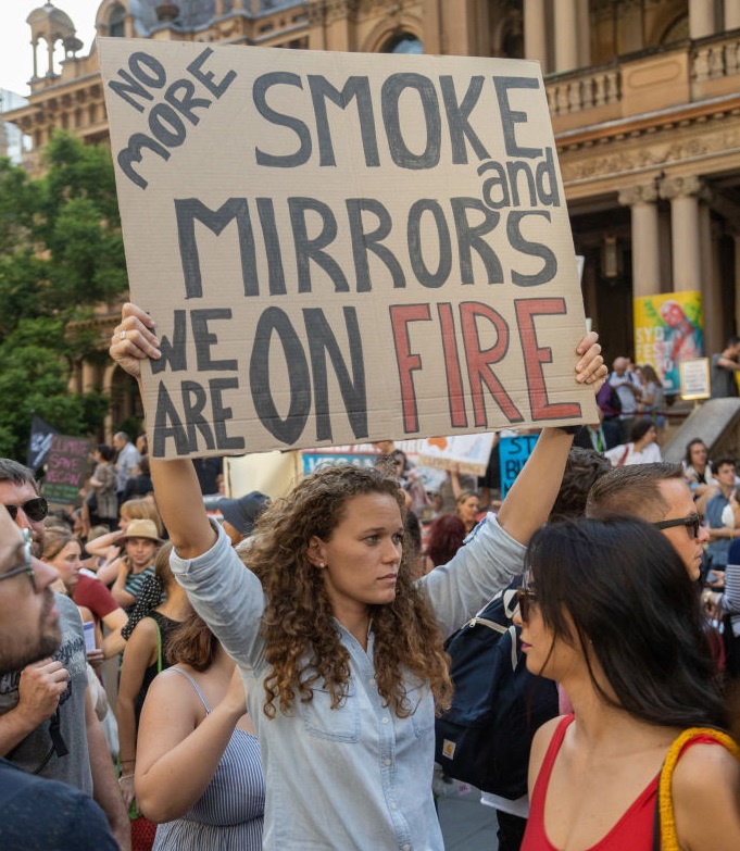 Thousands of climate change protesters surrounded Sydney's Town Hall on Friday. Photo: Getty Images 