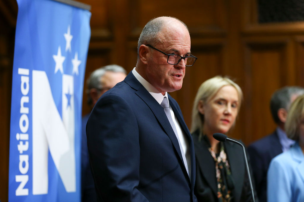 Newly National Party Leader Todd Muller speaks to media during a press conference at Parliament...