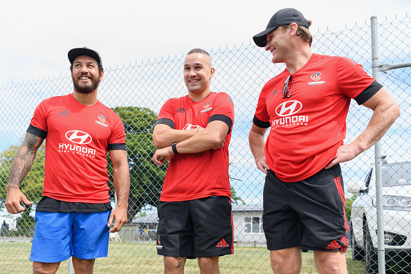 Rene Ranger, Assistant Coach Tamati Ellison and Head Coach Scott Robertson at the Crusaders...