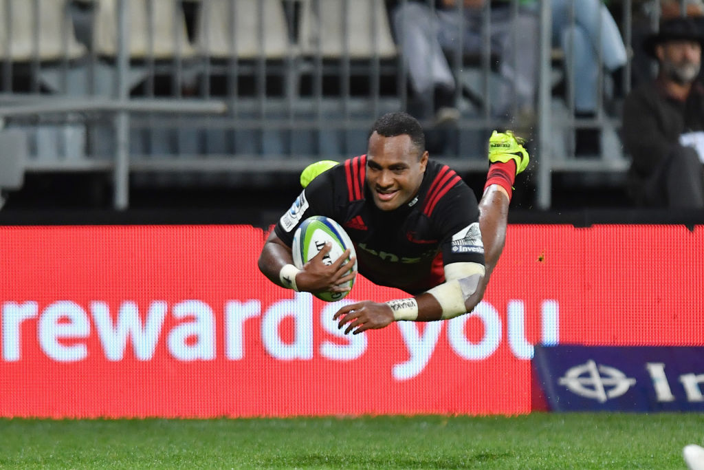 Manasa Mataele dives over to score one of tthree tries for the Crusaders last night. Photo: Getty Images 