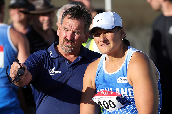 Dame Valerie Adams and coach Scott Goodman. Photo: Getty Images