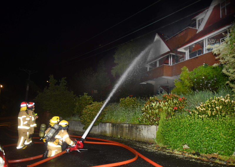 Firefighters battle the blaze at Glamis Hospital this morning. Photo: Stephen Jaquiery