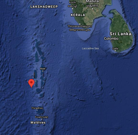 The coordinates put the point of impact in the ocean somewhere southwest of India and Sri Lanka....