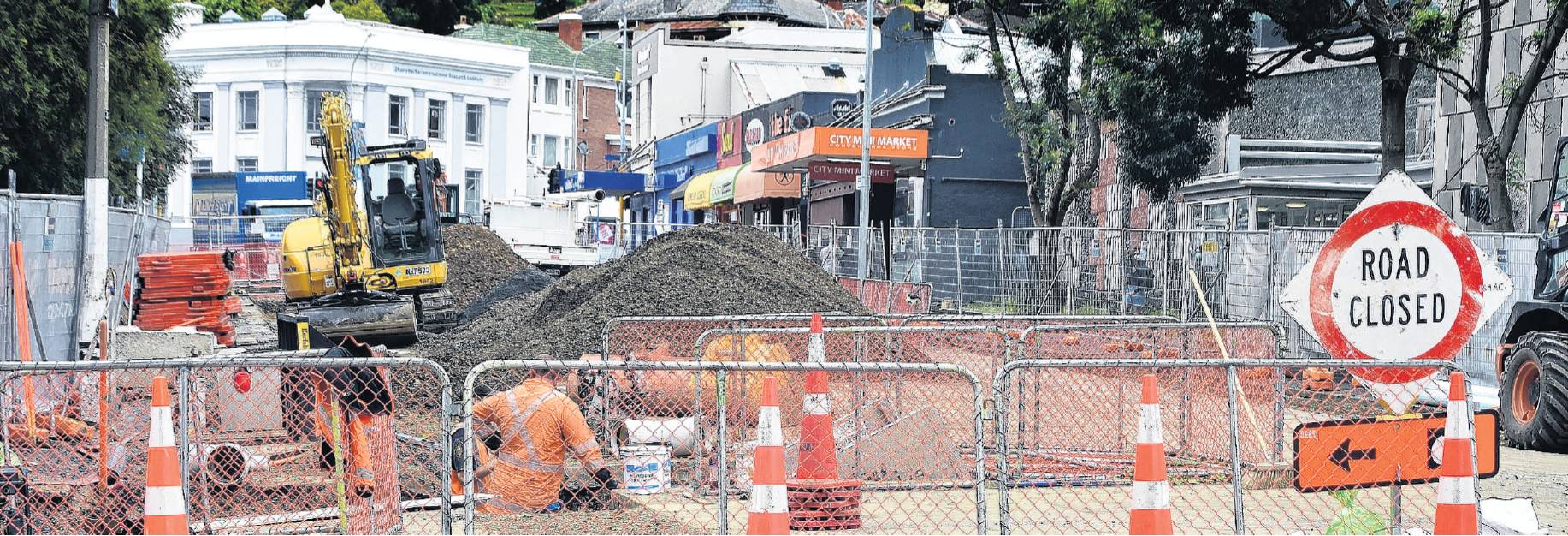 Water pipes are replaced as part of the Dunedin central city upgrade earlier this year. Photo:...