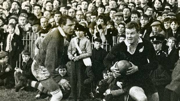 Tony Steel crosses for a try for the All Blacks against Monmouthshire. Photo: Herald Archive
