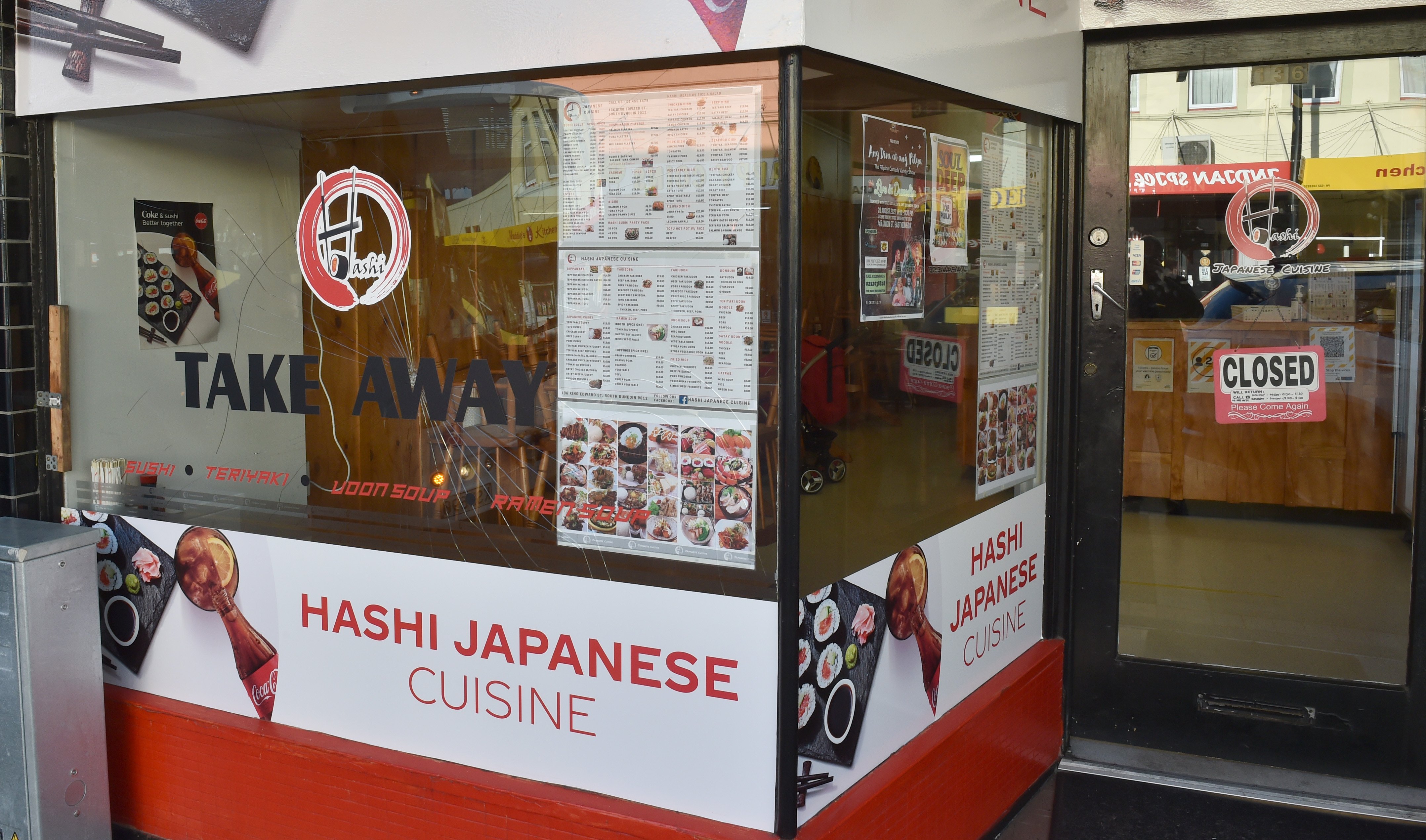 The front window of this Japanese restaurant was smashed. PHOTO: GREGOR RICHARDSON