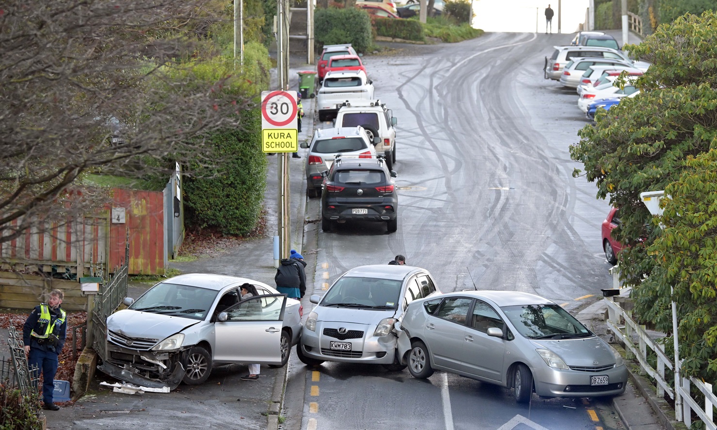 An icy section of Heriot Row caught out the drivers of these three cars yesterday morning.