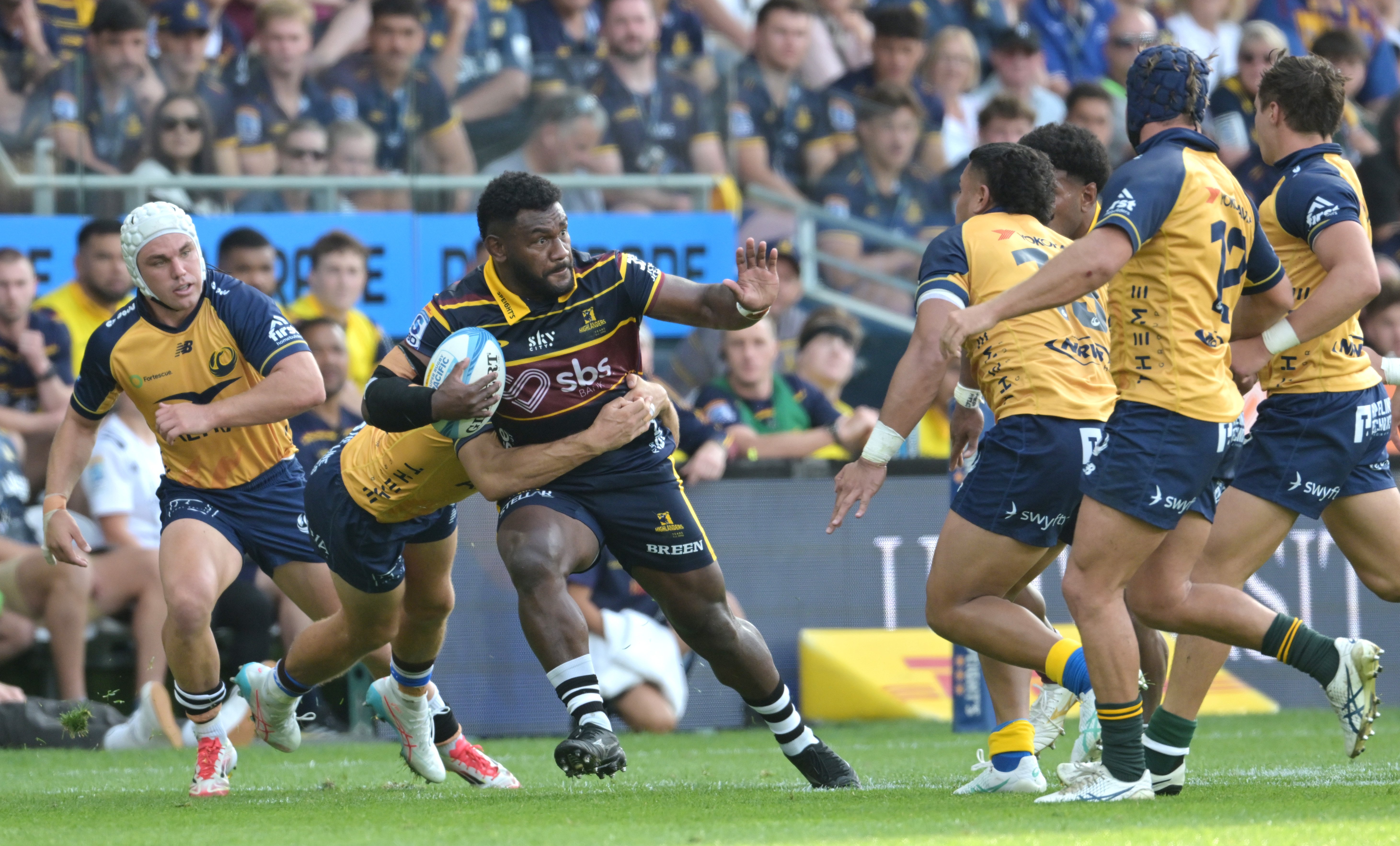 Timoci Tavatavanawai fends off Western Force players in Dunedin earlier this year. PHOTO: GERARD...
