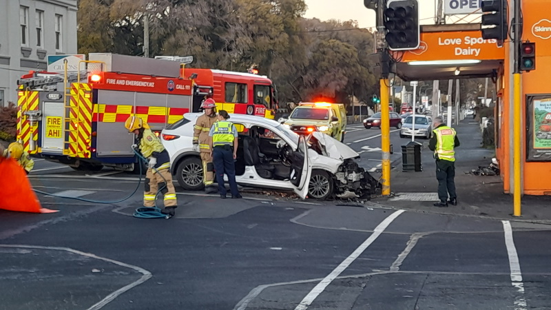 Emergency services attend the crash on Hillside Rd this morning. Photo: George Elliott