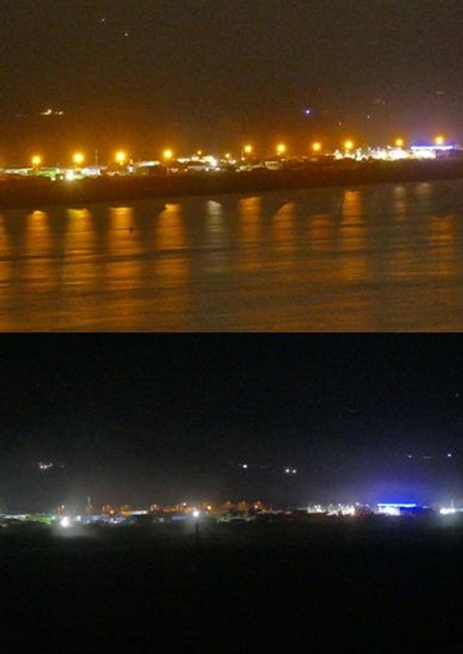 A small section along Beach Road show the reduced lighting taken before (top) and after the...