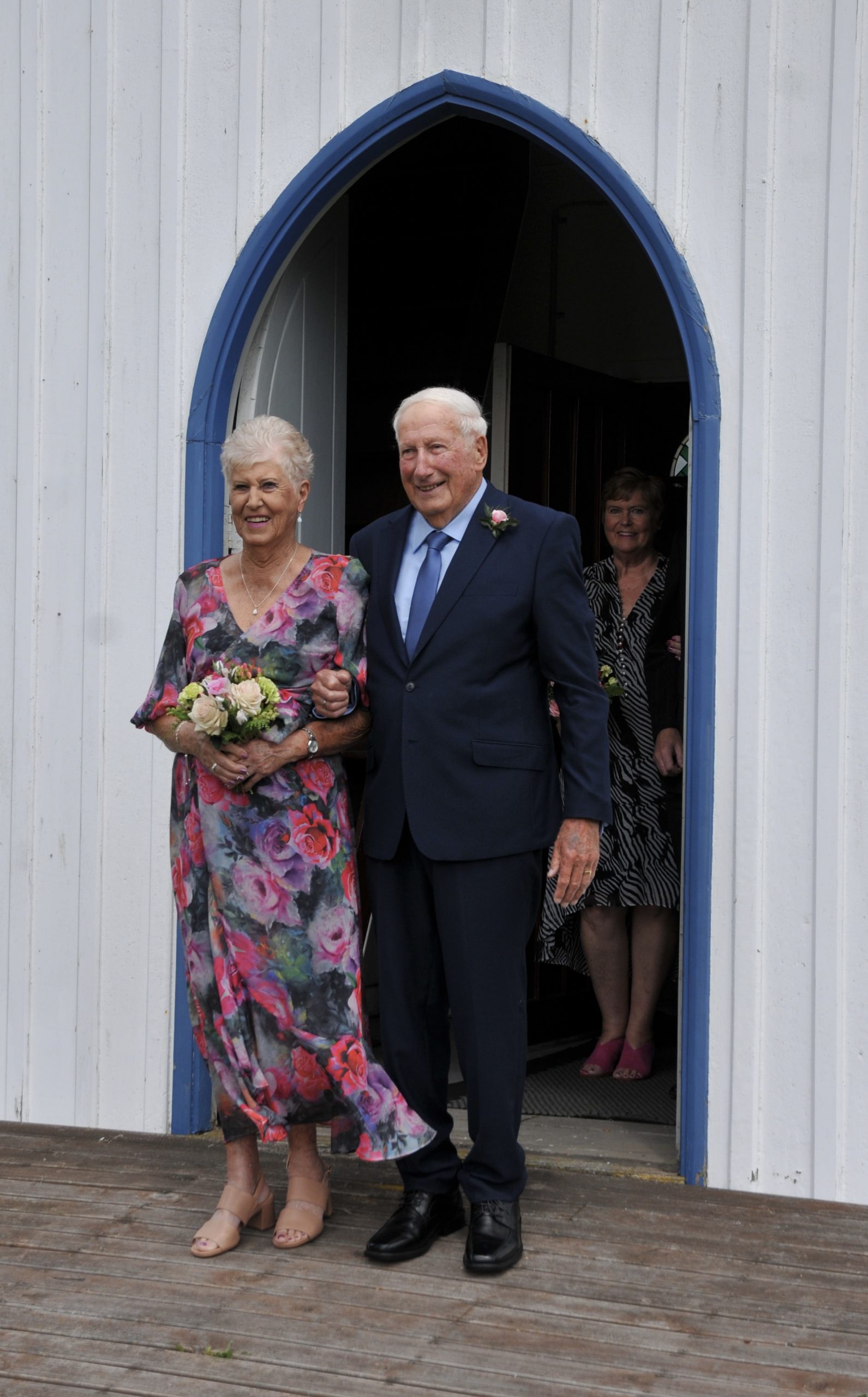 Thelma and Brian Smith step out of the historic St Stephen's Church in Tuahiwi last Saturday...