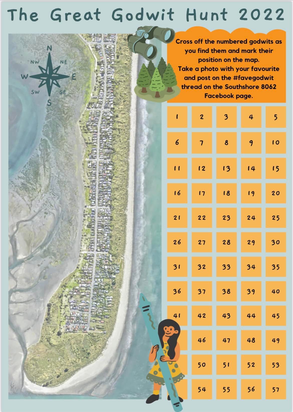 The map to mark off the godwits. Image: Supplied