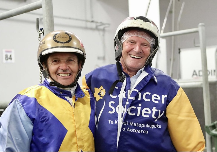 Harness racing devotee Gavin Fry (right) capped his birthday celebrations at Addington in a...