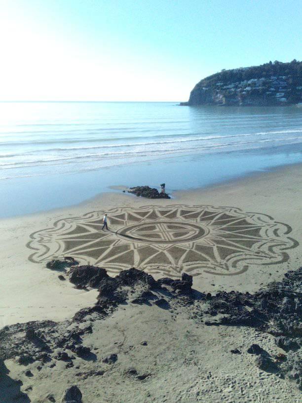 Webb's mandala creation seen on Sumner beach. Photo: Supplied