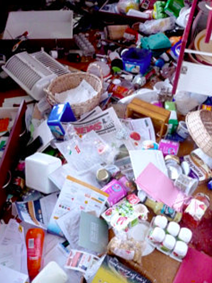The remnants of the Fitzjohn's kitchen floor as the quake caused their cupboards to empty.