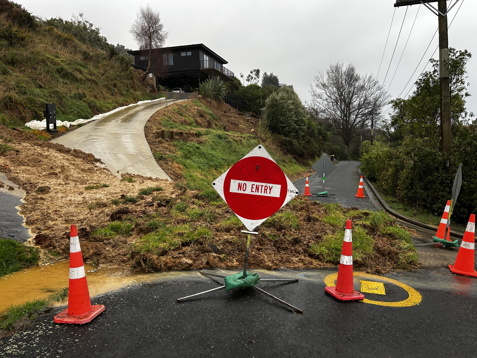 A slip on the corner of Kaka Rd and Moa St in St Leonards. Photo: Gregor Richardson