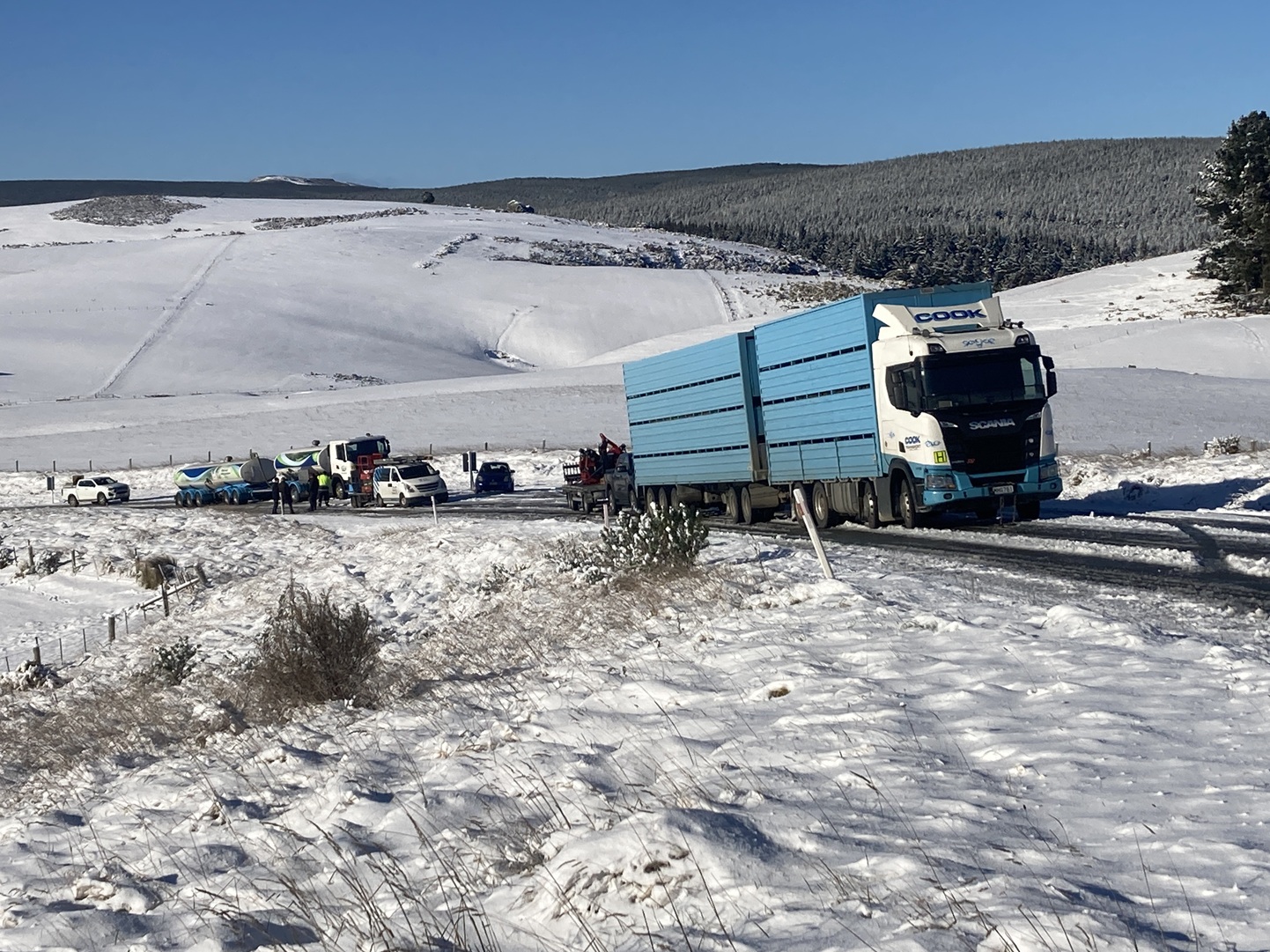 Traffic ground to a halt when heavy trucks lost traction on a stretch of the Pig Root (State...