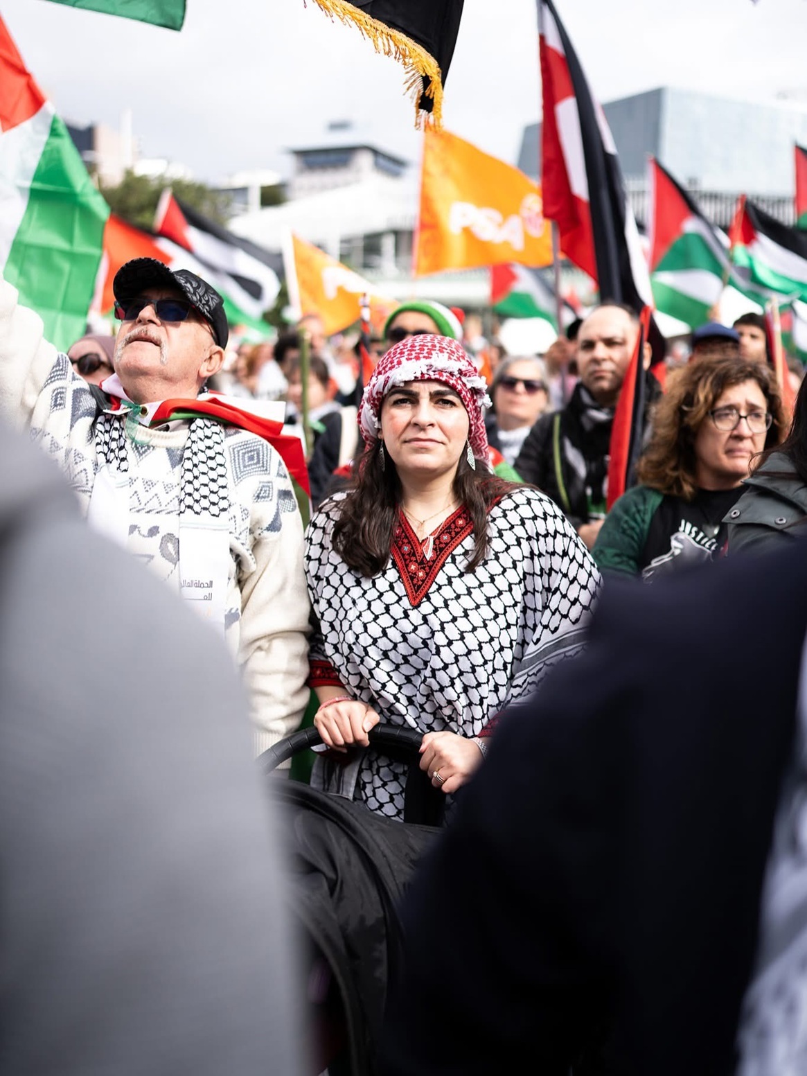 Dunedin Justice for Palestine organiser Rinad Tamimi at the protest in Auckland today. Photo:...
