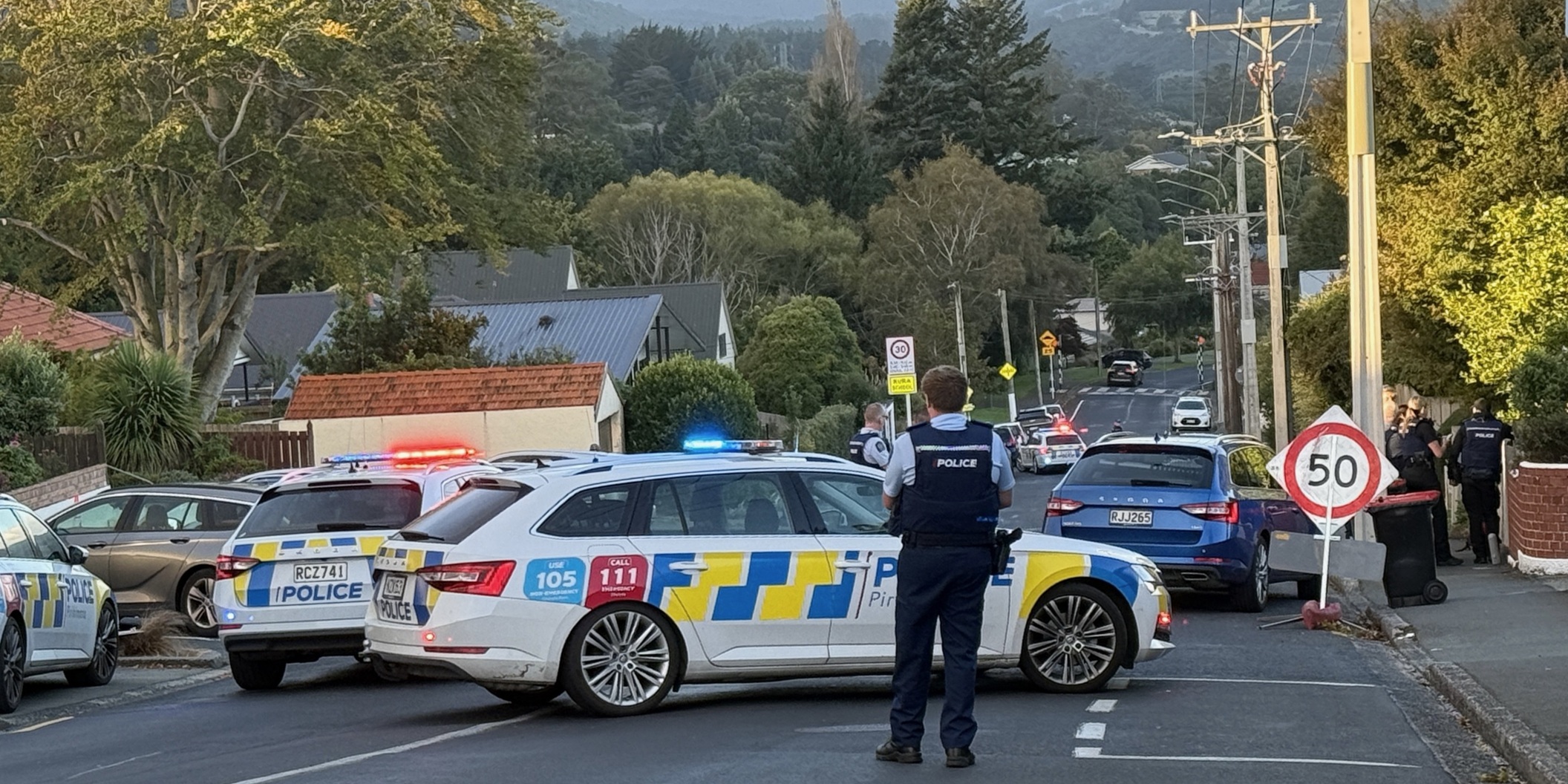 Police at the scene on Monday evening. Photo: Craig Baxter