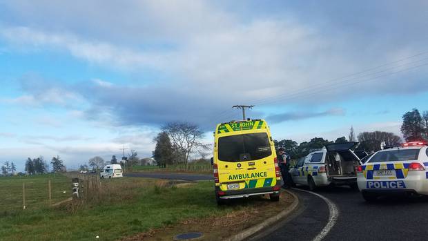 Police have blocked off a road in rural Waikato near Gordonton. Photo: Number 8 Network via NZ...