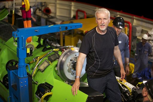 James Cameron in 2012 with Deepsea Challenger, the submersible he took to the Earth's deepest...