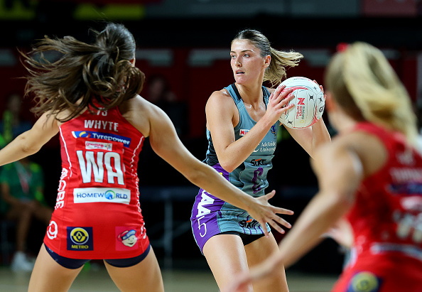 Kate Heffernan eyes up her options with the ball for the Thunderbirds in their game against the...