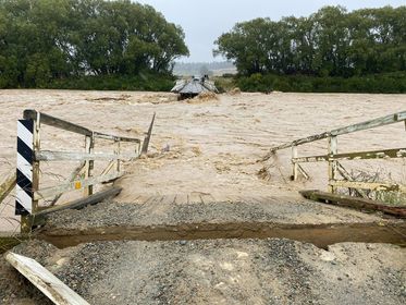 Flooding has closed the bridge on Scott Lane, near Kyeburn. Photo: Supplied by Janet Steele