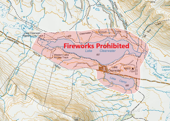 The area covered by the fireworks ban for Lake Clearwater. IMAGE: FENZ