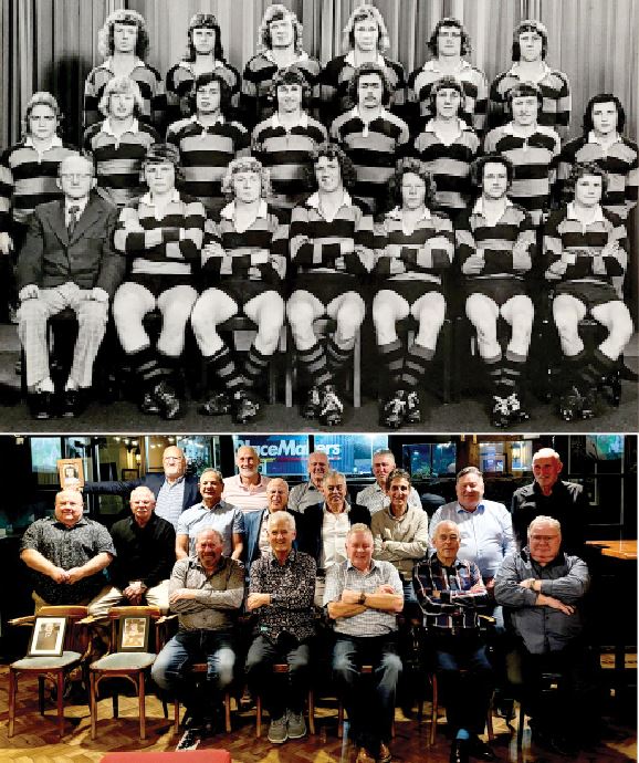 The champion side of 1975 and the get-together last Saturday with the players in the same seats....