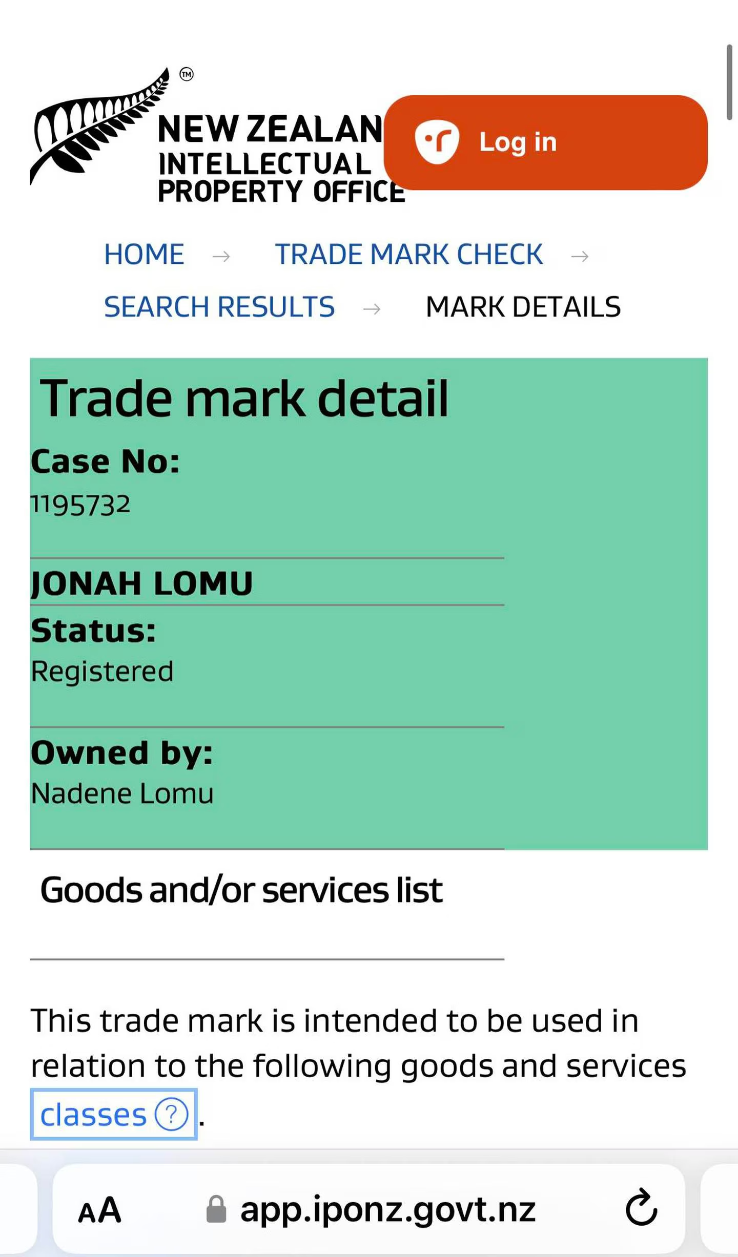 The Jonah Lomu Trademark. Photo / Supplied