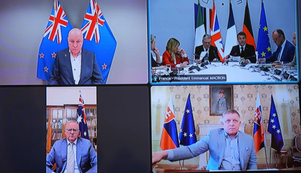 Prime Minister Chris Luxon (top left) joined about 40 world leaders to discuss unlocking the...