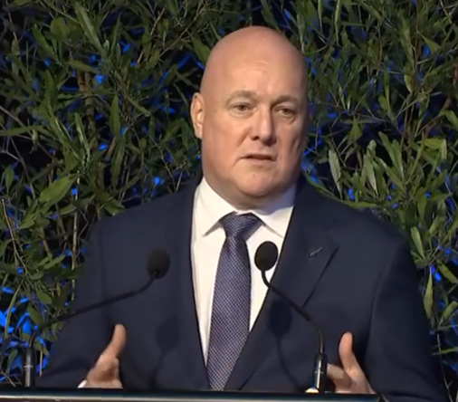 Prime Minister Christopher Luxon spoke to business leaders in Auckland. Image: RNZ