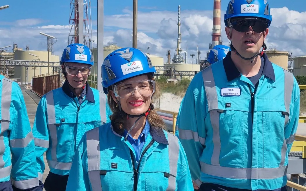 Finance Minister Nicola Willis speaks at Marsden Point on Sunday. Photo: RNZ 
