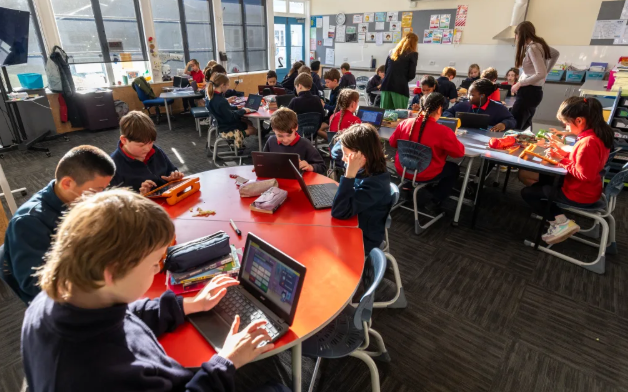 Students at Christchurch's Somerfield Te Kura Wairepo competing in the maths competition. Photo:...