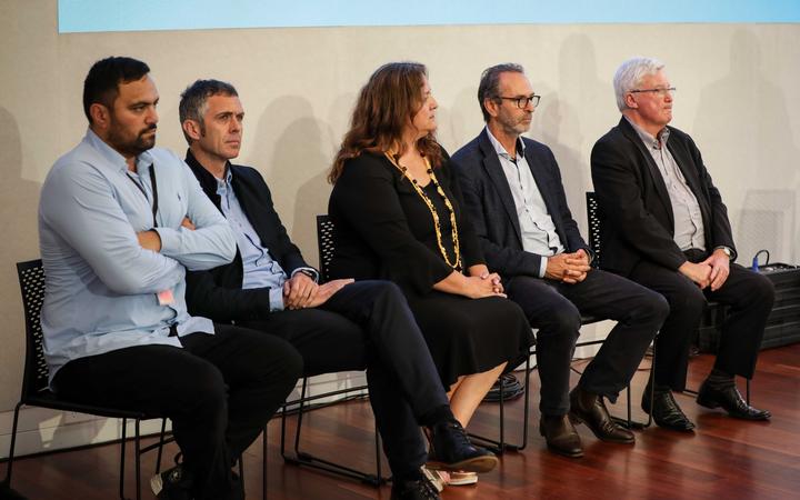 The Strong Public Media Business Case Governance Board. From left: Bailey Mackey, Glen Scanlon,...