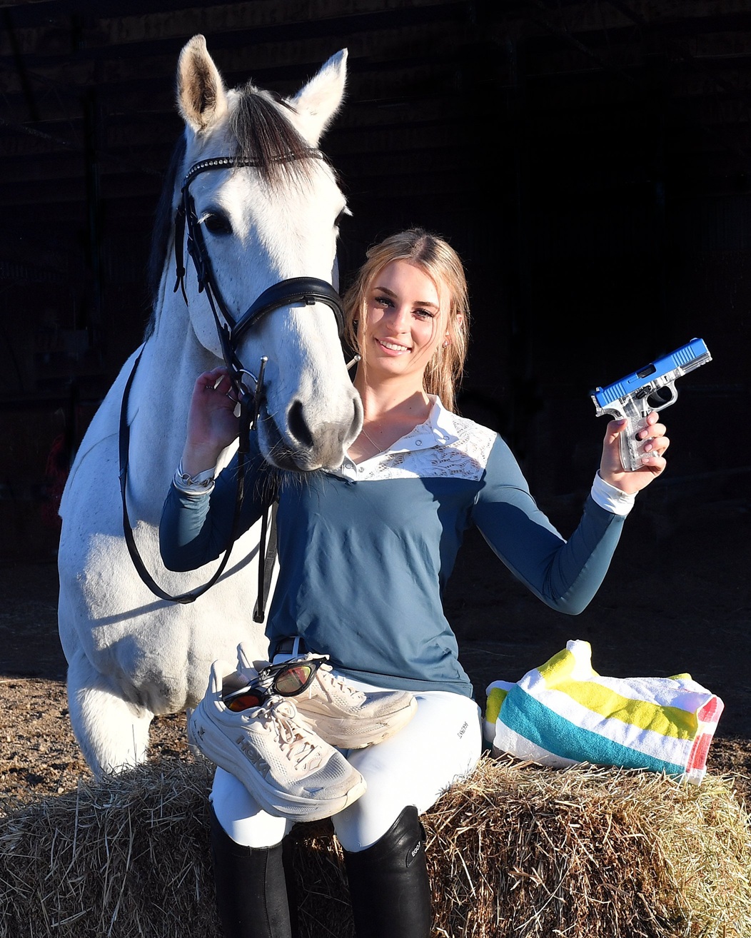 Michaela Hincks displays all the tools of the tetrathlon trade after being selected to represent...