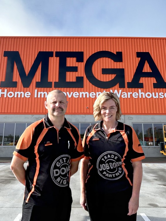 Member Principal Miles Andrews and Mitre 10 MEGA Prestons store manager Jo Eddy. Photo: Supplied