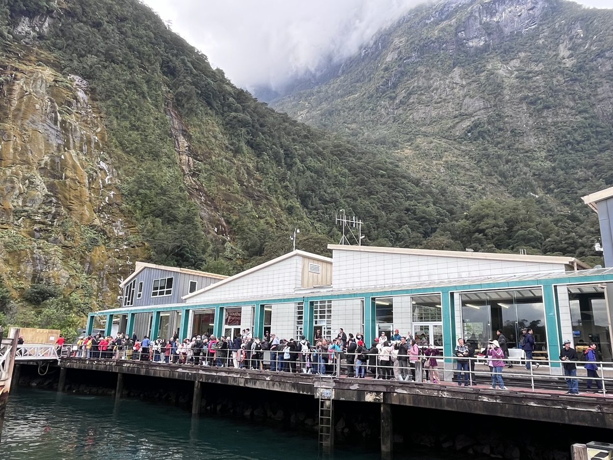 The worst-case tsunami scenario would catch visitors such as these, at the Milford Sound Visitor...