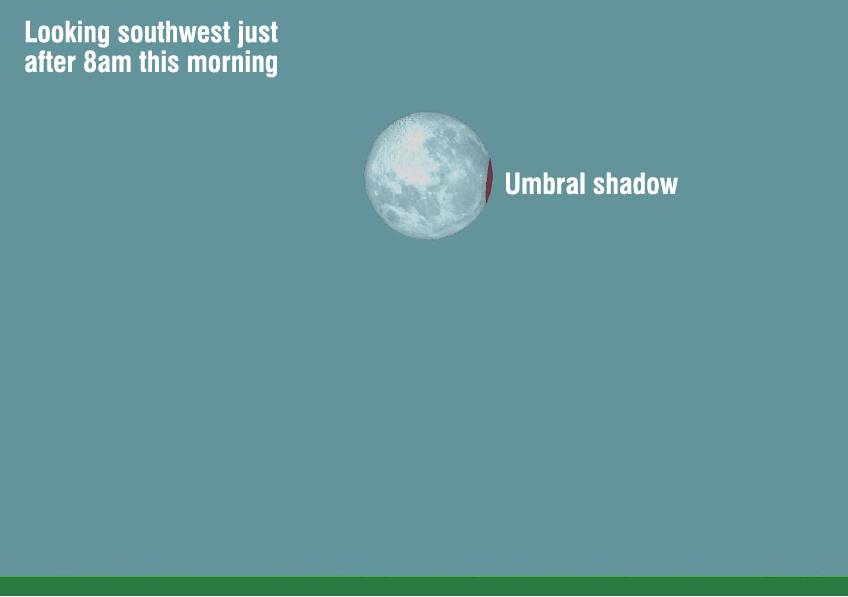 The umbral shadow on the moon on Wednesday morning. Image: supplied