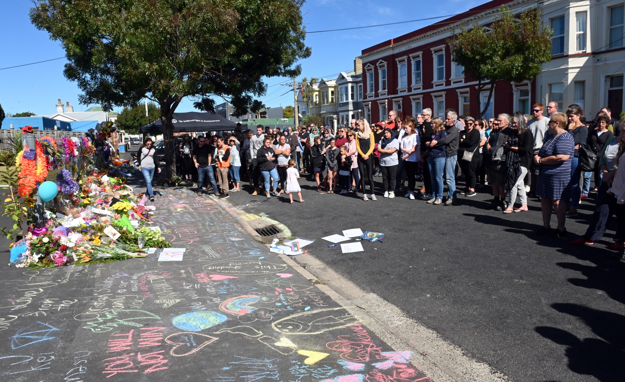 A big crowds turned out to support Dunedin's Muslim community this afternoon. Photo: Linda Robertson