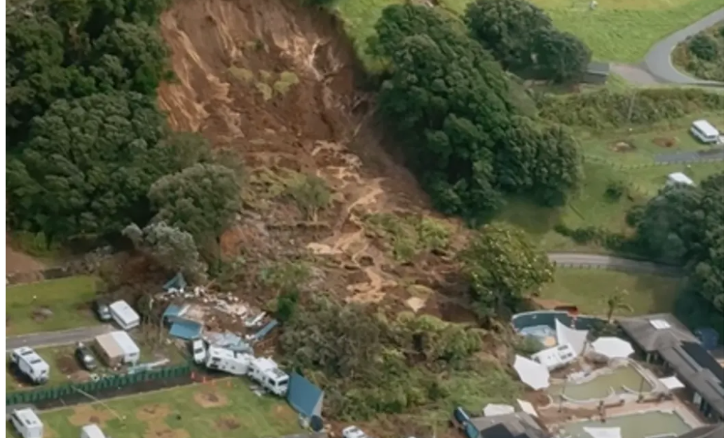The slip at the Mount Maunganui campground came down about 9.30am, hitting campervans, cars,...